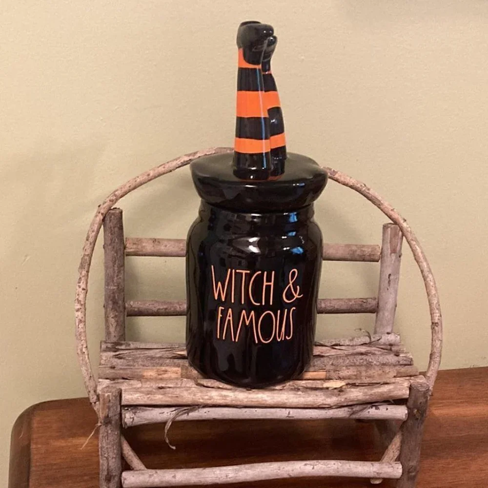 New RAE DUNN WITCH AND FAMOUS Witch Legs Lid Canister with Witch Legs Lid